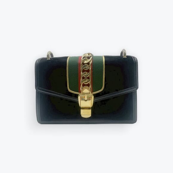 Auth Gucci Black Velvet GG Monogram Sherry Line Small Sylvie Shoulder Bag - Picture 12 of 16